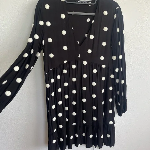 Zara Black and White Polka Dot Long Sleeve Dress - Picture 2 of 5
